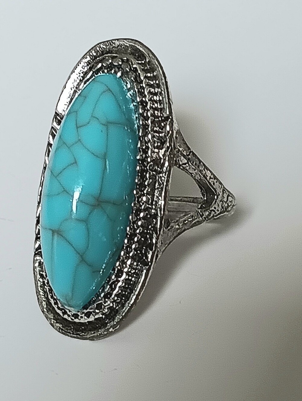 Silver Turquoise Oval Statement Ring - Women Jewelry - Picture 6 of 6
